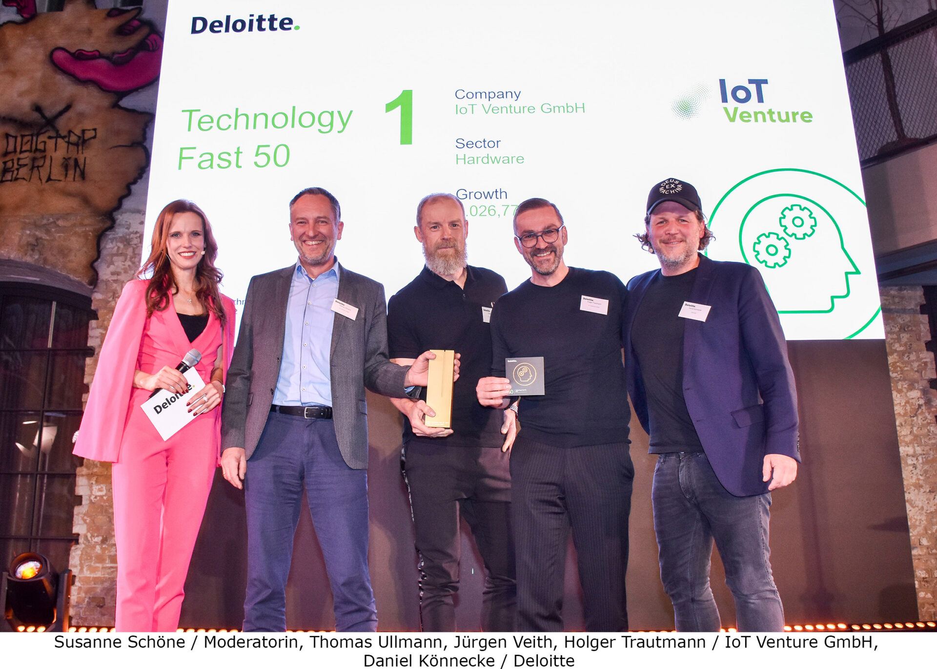 IoT Venture-Gründer & Hosts mit Sieger Pokal - Technology Fat 50 2022