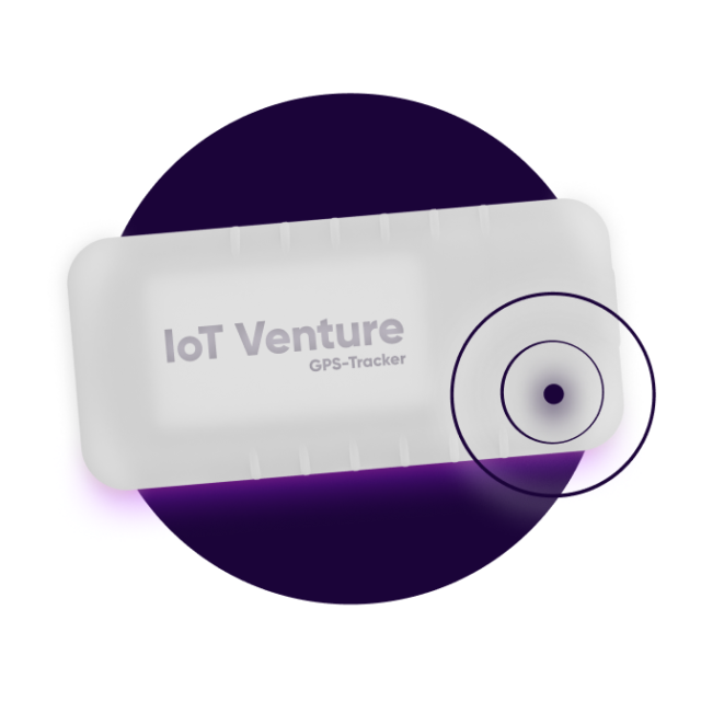 GPS-Tracker von IoT Venture auf einfarbigem Lila Hintergrund